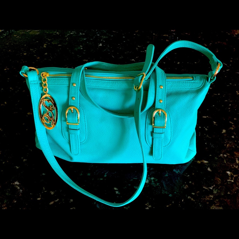 Gorgeous, turquoise pebbled leather Onna Ehrlich purse, EUC, like new!!
